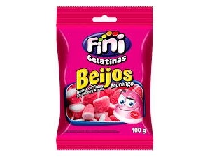 Bala de Gelatina Beijos de Morango 100g - Fini